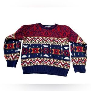 Vintage 1990s Trend Basics Knitted
Geometric Crewneck Sweater Men Size S…